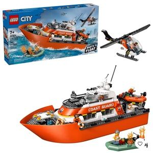 LEGO Coast Guard Rescue Vessel and Helicopter - Orange, White, Black
